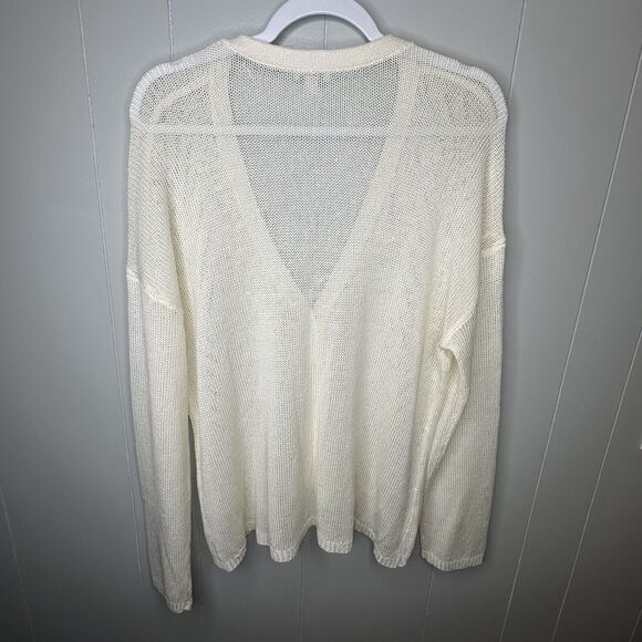 J Jill Womens Ivory Pointelle Cardigan Sweater Sz XL Linen Blend Button Front - Picture 2 of 15
